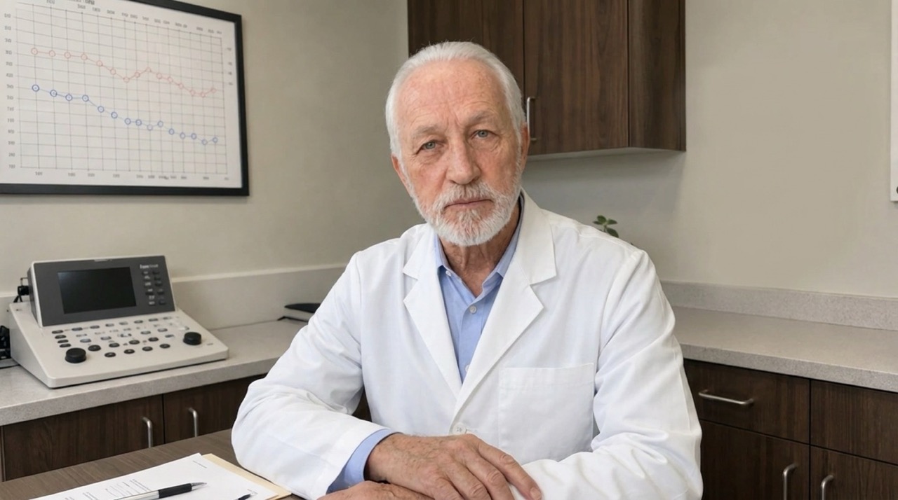 Dr. David Rennard seated in an audiology clinic.